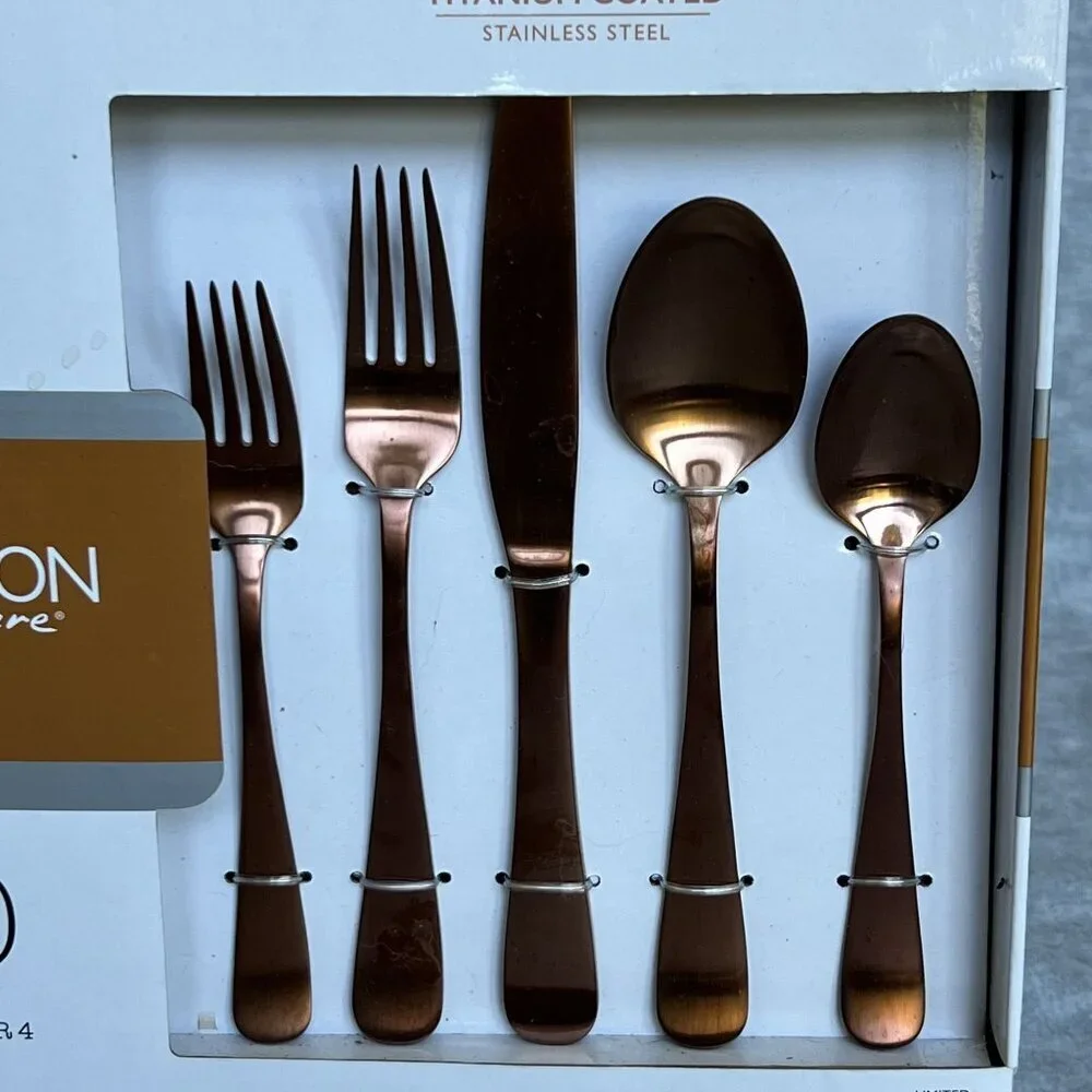 Hampton Signature NEW Service 4 Melody Copper Flatware Titanium Stainless Steel